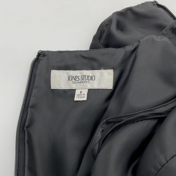 Jones Studio Black Sleeveless Sheath Dress Size 8 Polyester Lined Back Slit - Picture 5 of 7